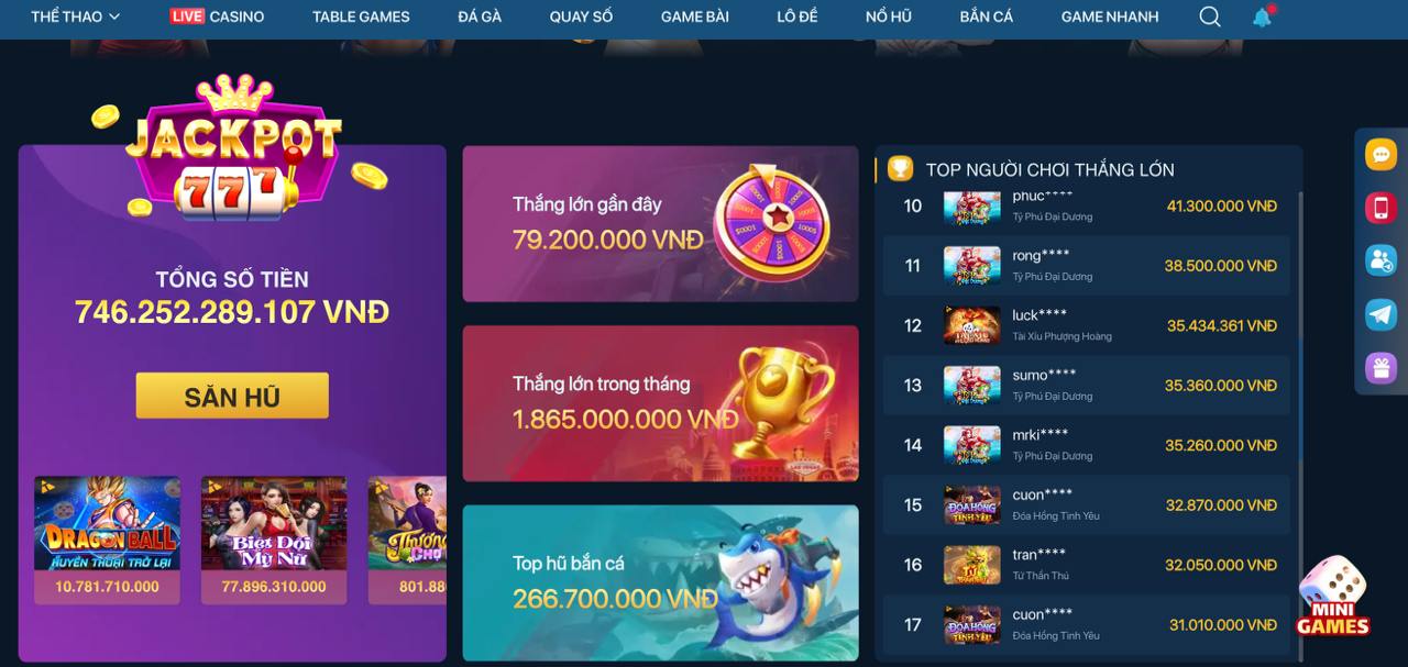 Hiển thị tính năng jackpot độc đáo trong ứng dụng bongdalu601